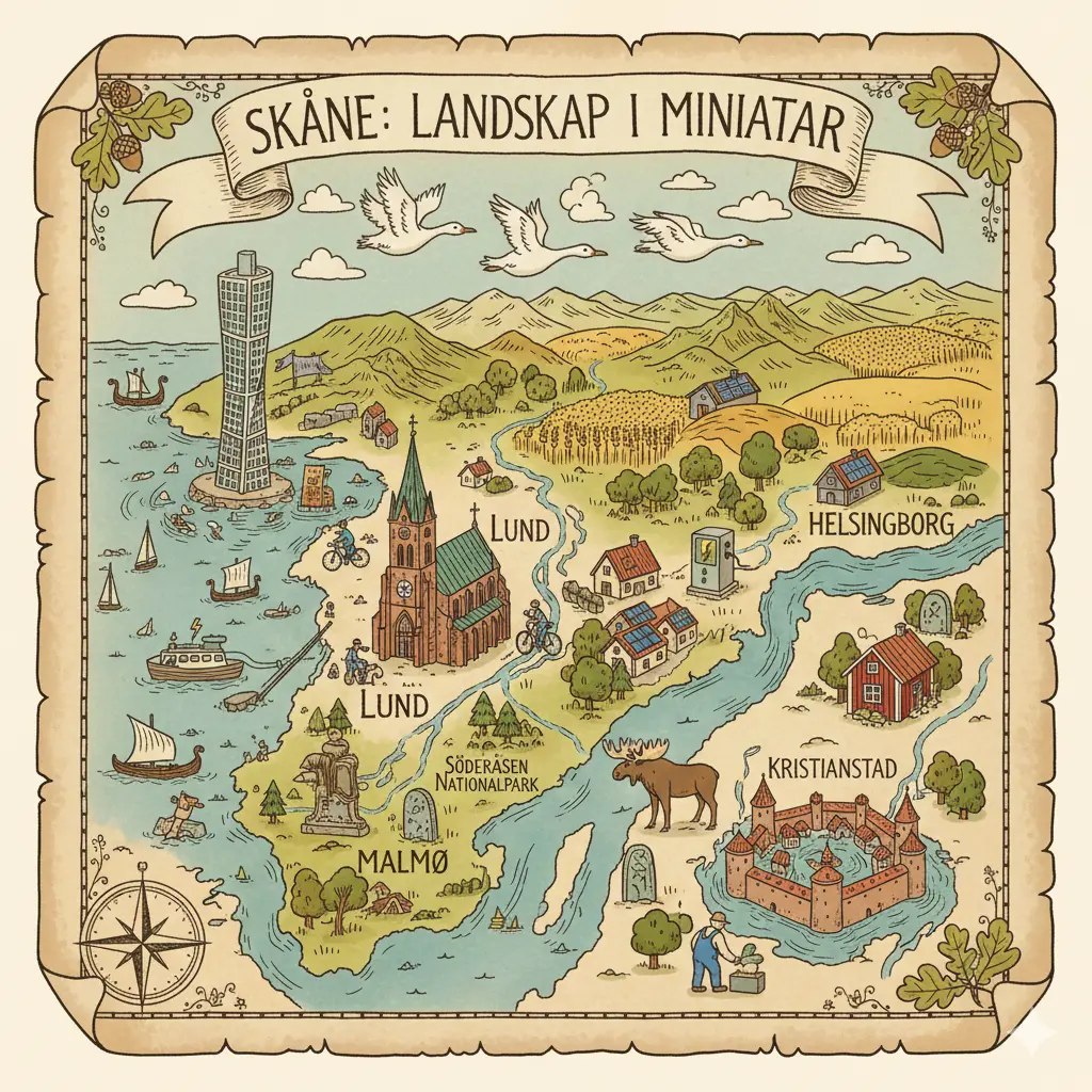 Illustrerad karta över Skåne som visar vårt serviceområde för elservice